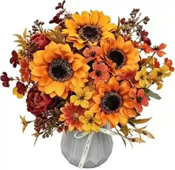 YOJYOU 5pcs Artificial Fall Daisy Flowers Faux Mums Sunflowers Thanksgiving Wedding Decor