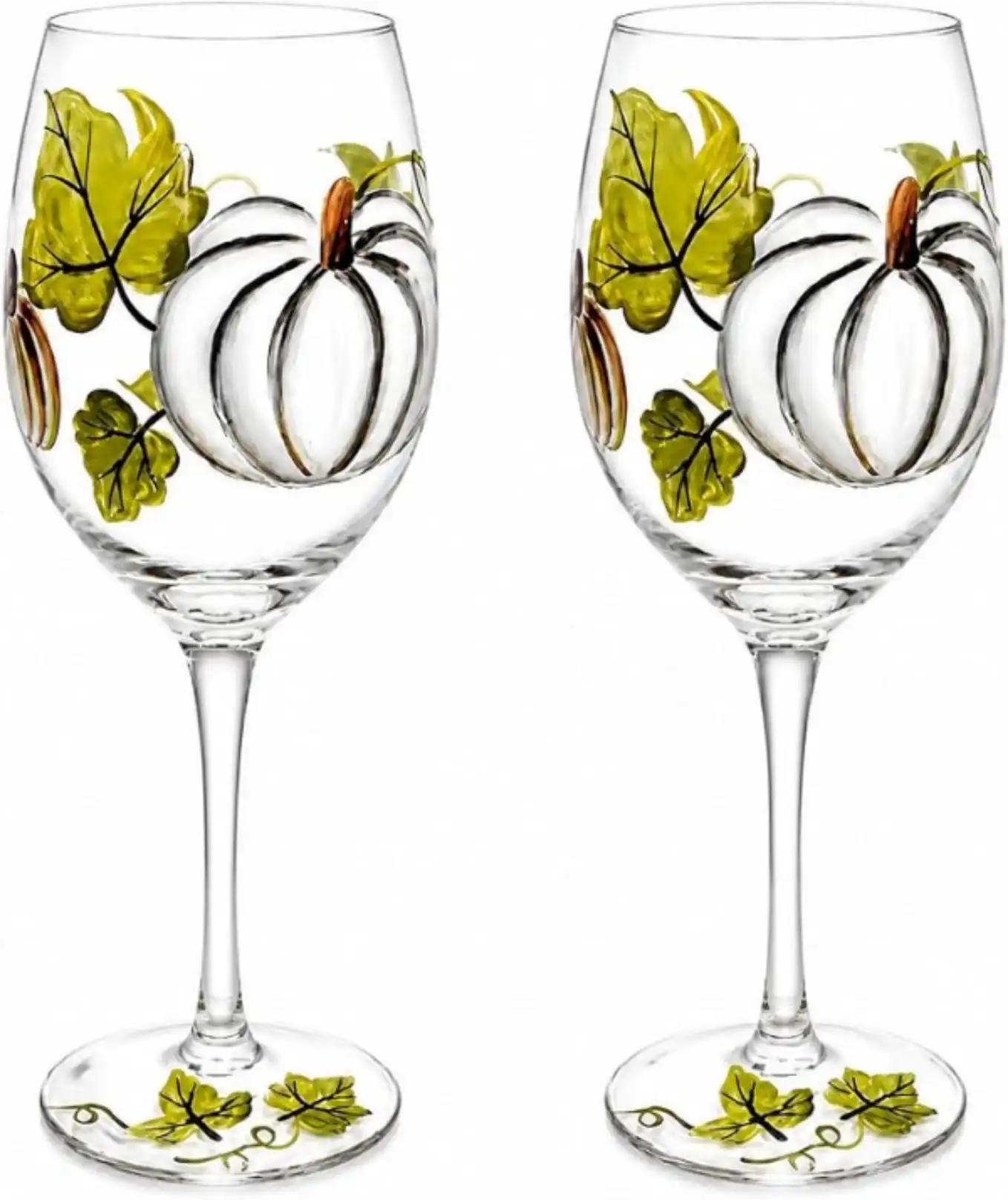 Yuthsona Hand Painted Pumpkin Goblets Fall Wine Glasses