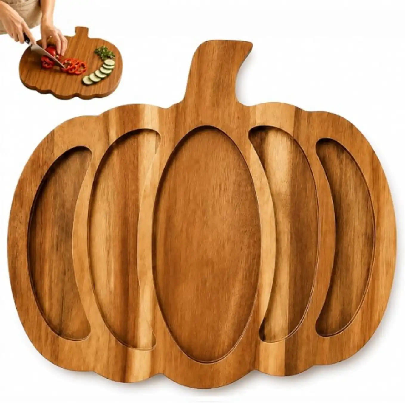 Pumpkin Charcuterie Board Acacia Wood Serving Tray Fall Cutting Board