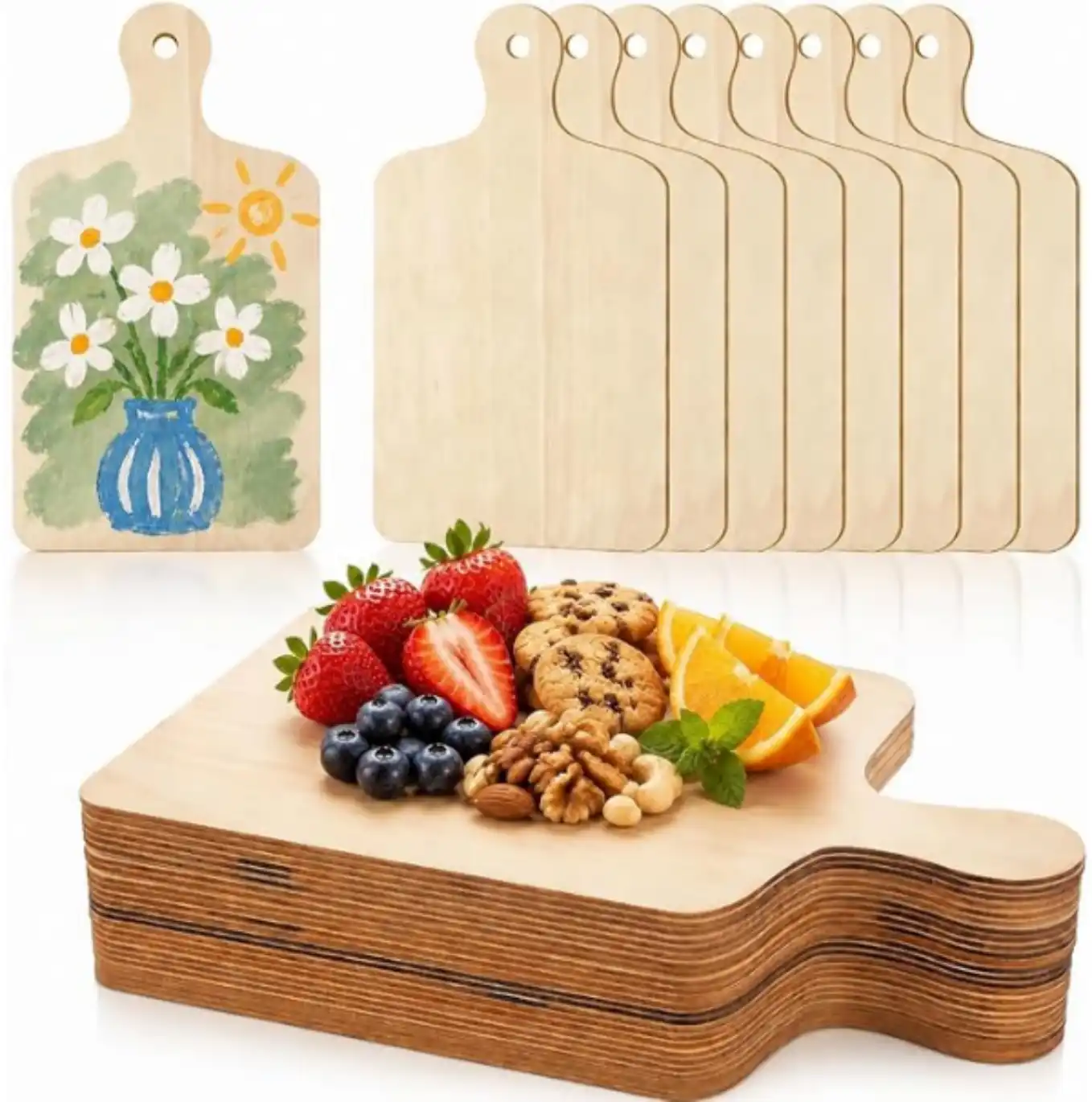 Oomcu 24 PCS Wooden Mini Cutting Board with Handle for Crafts