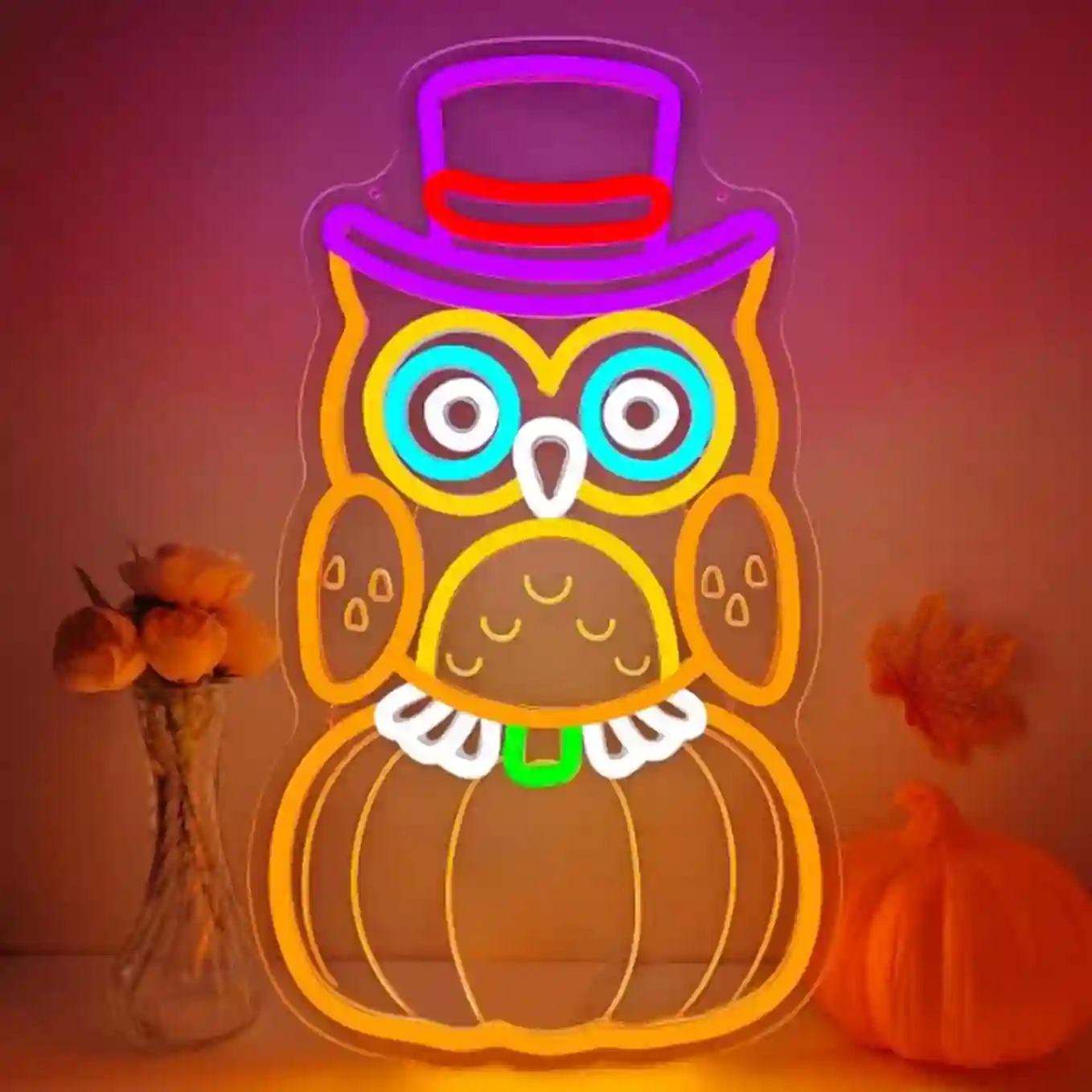 Thanksgiving Neon Sign for Wall Decor Pumpkin Owl LED Light