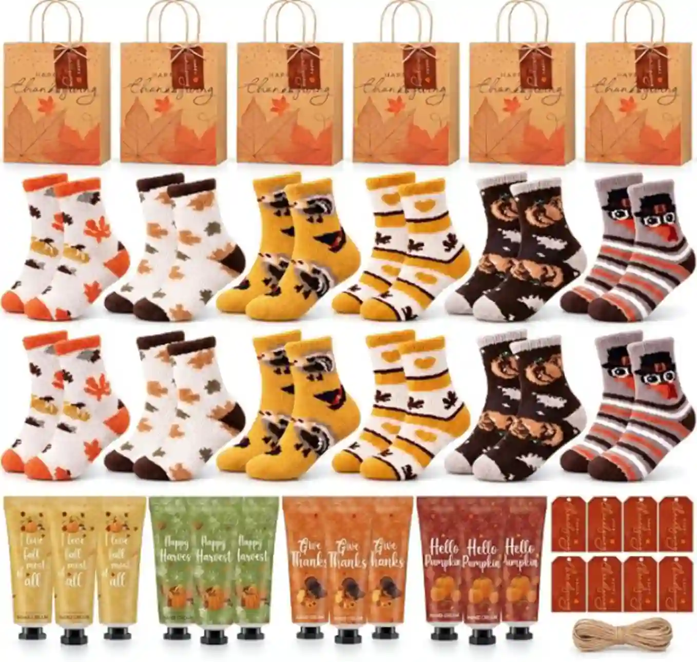 Hercicy Fall Thanksgiving Bulk Gift Set Plush Socks Hand Creams Bags