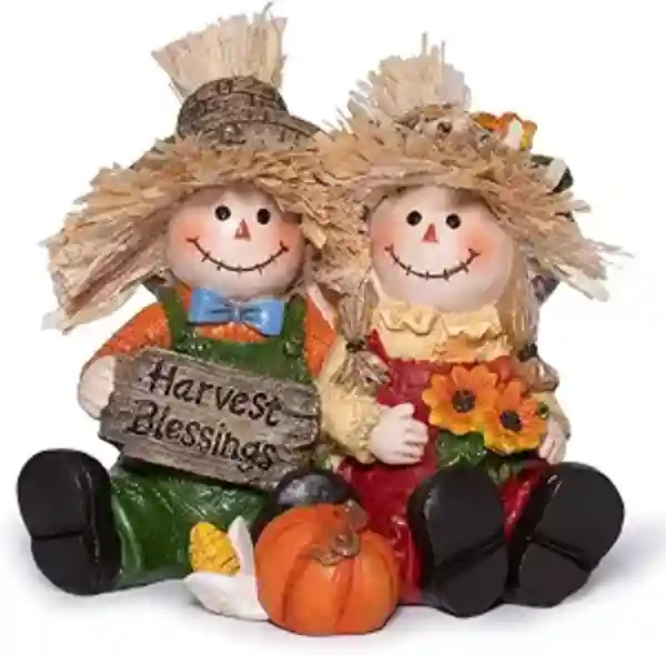 Hodao Thanksgiving Decorations Indoor Fall Scarecrow Couple Resin Figurine
