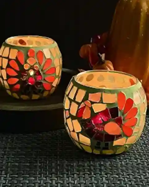 SHMILMH Thanksgiving Votive Candle Holder Set of 4 Mosaic Glass Turkey Holders