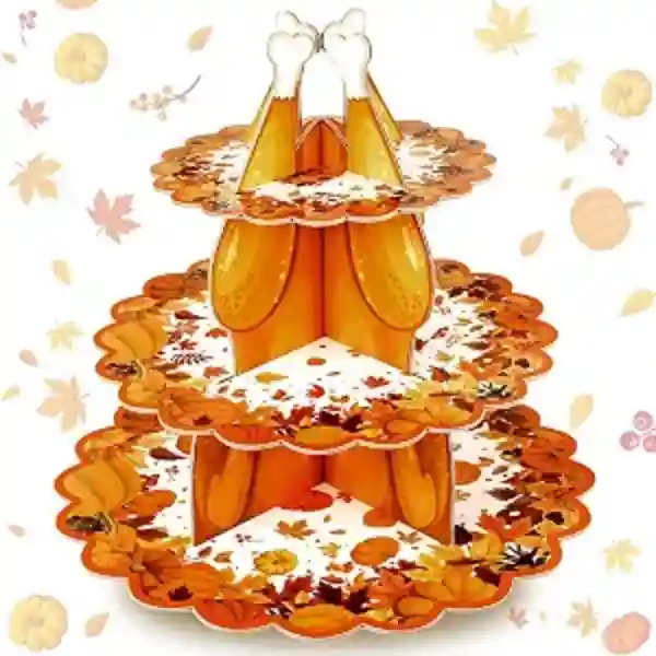 Suttmin 3 Tier Fall Cupcake Stand Thanksgiving Pumpkin Turkey Cardboard Dessert Cake Holder