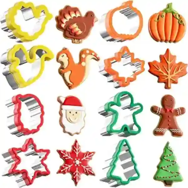 Tiblue 8Pcs Fall Thanksgiving Christmas Cookie Cutters Set with Comfort Grip