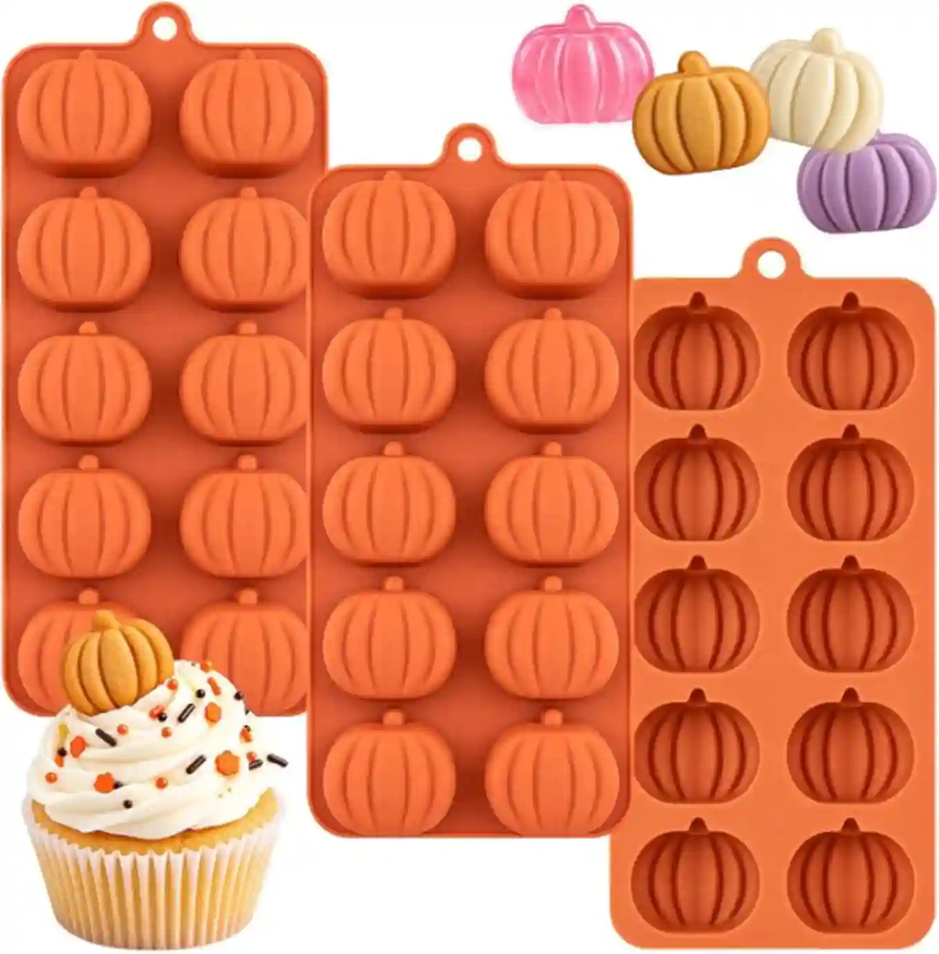 LEBERY 3 Pcs Pumpkin Silicone Molds Thanksgiving Fall Chocolate Baking Pans