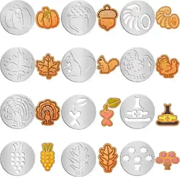 Nuenen 12 Pcs Thanksgiving Cookie Press Discs Set Stainless Steel Metal Stencils