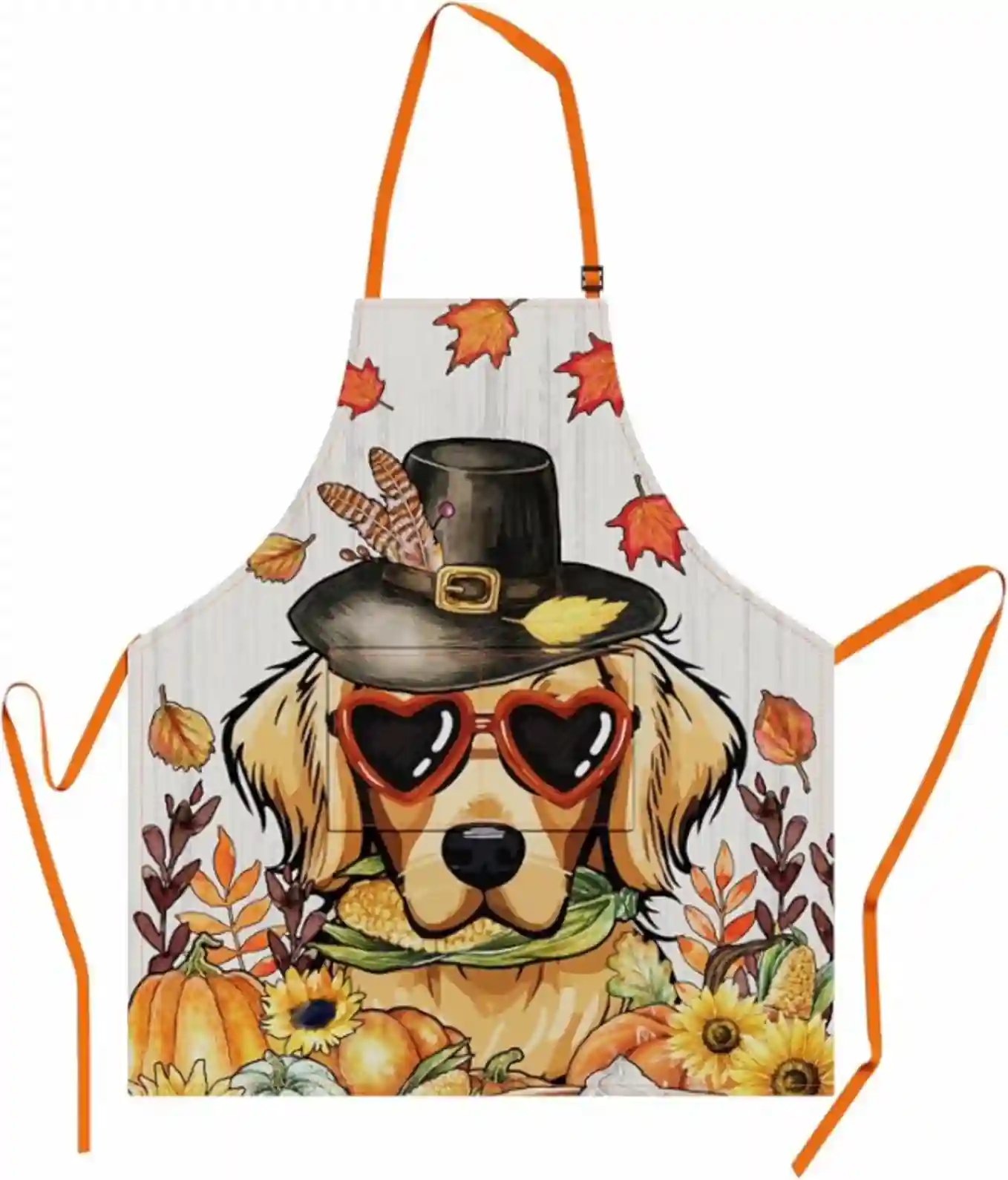 Dog Pumpkin Thanksgiving Kitchen Apron with Pockets Waterproof Adjustable Cooking Apron