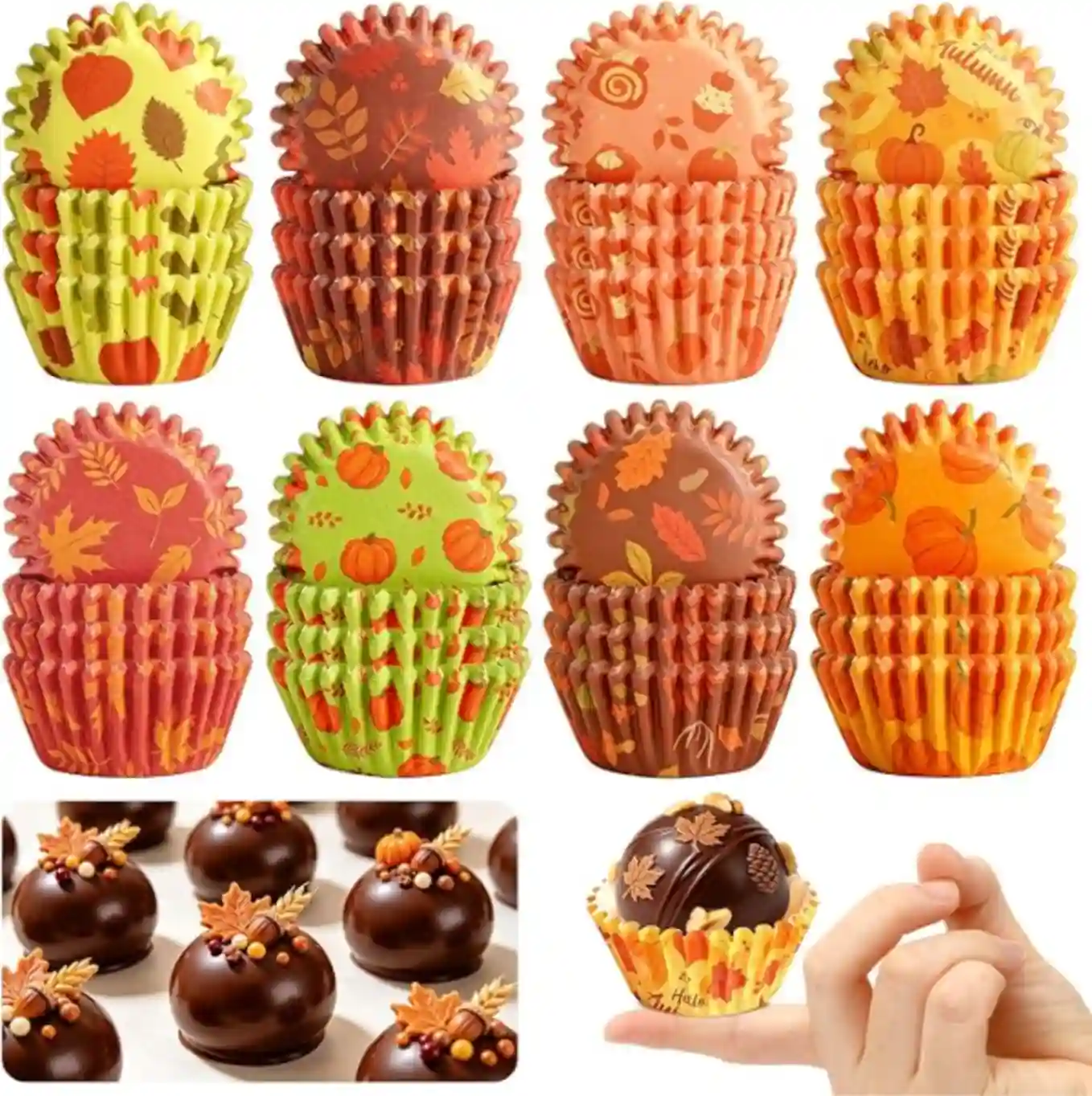 AUGSUN Fall Mini Cupcake Liners 400 Pcs Pumpkin Leaves Baking Cups
