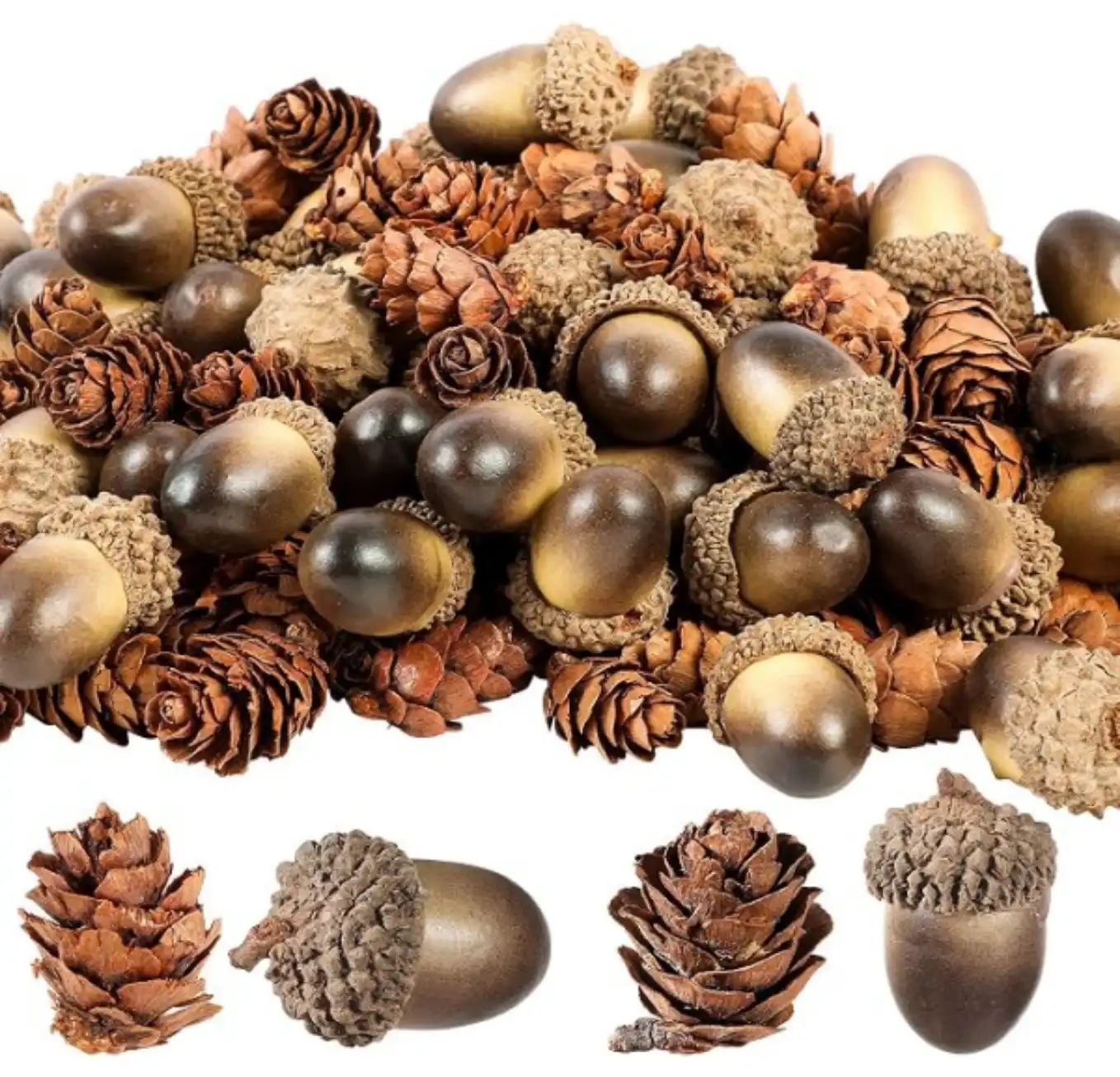 Syhood 200 Pcs Artificial Acorns Pine Cones Fall Decor
