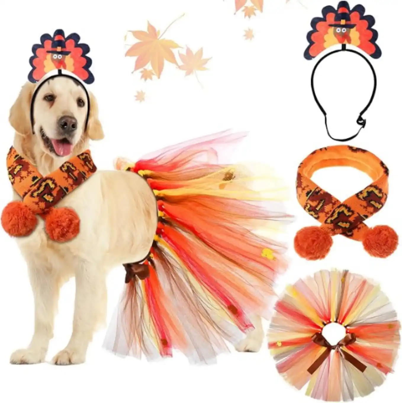 3 Pcs Thanksgiving Turkey Dog Costume Set