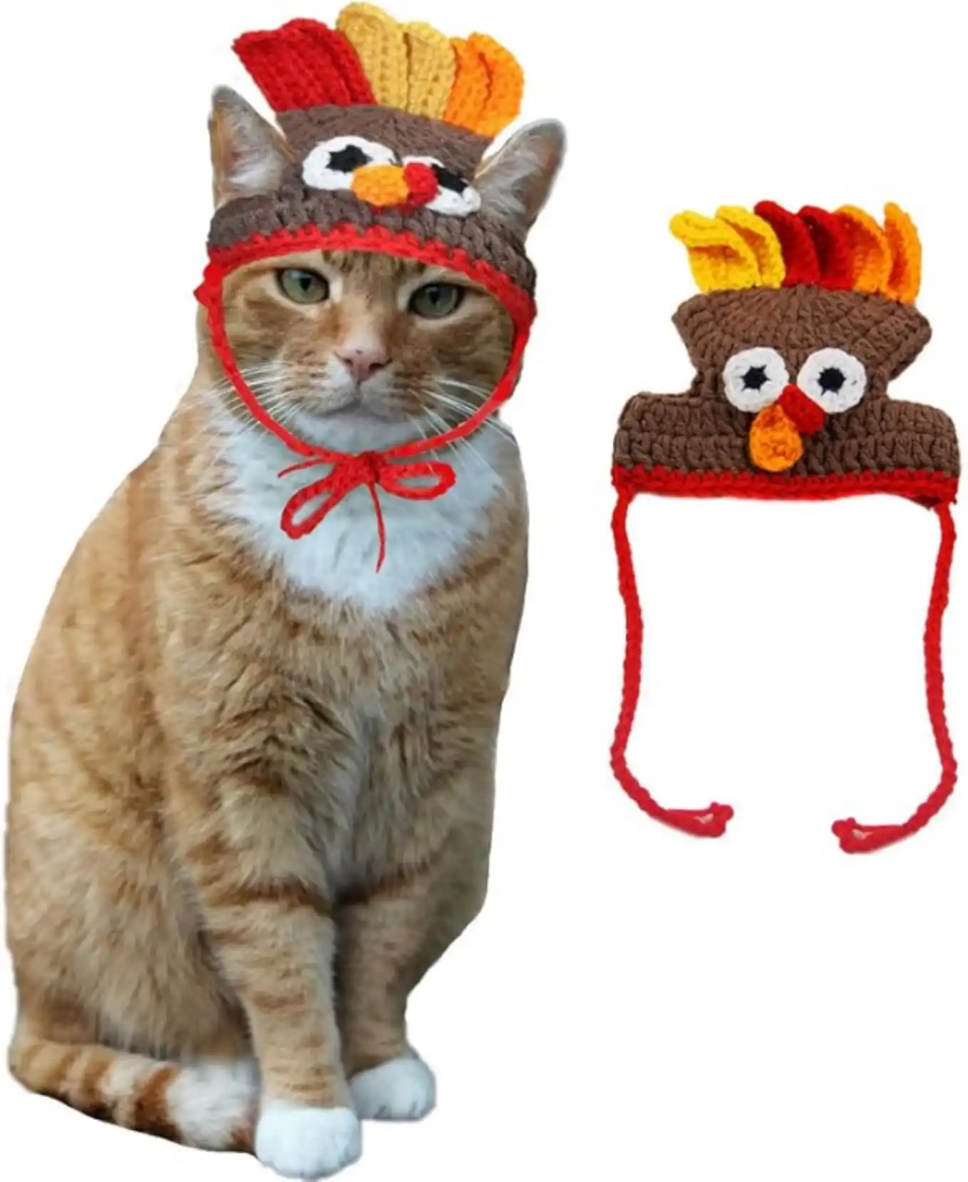Thanksgiving Pet Costume Cat Turkey Hat Knitted Crochet Cap