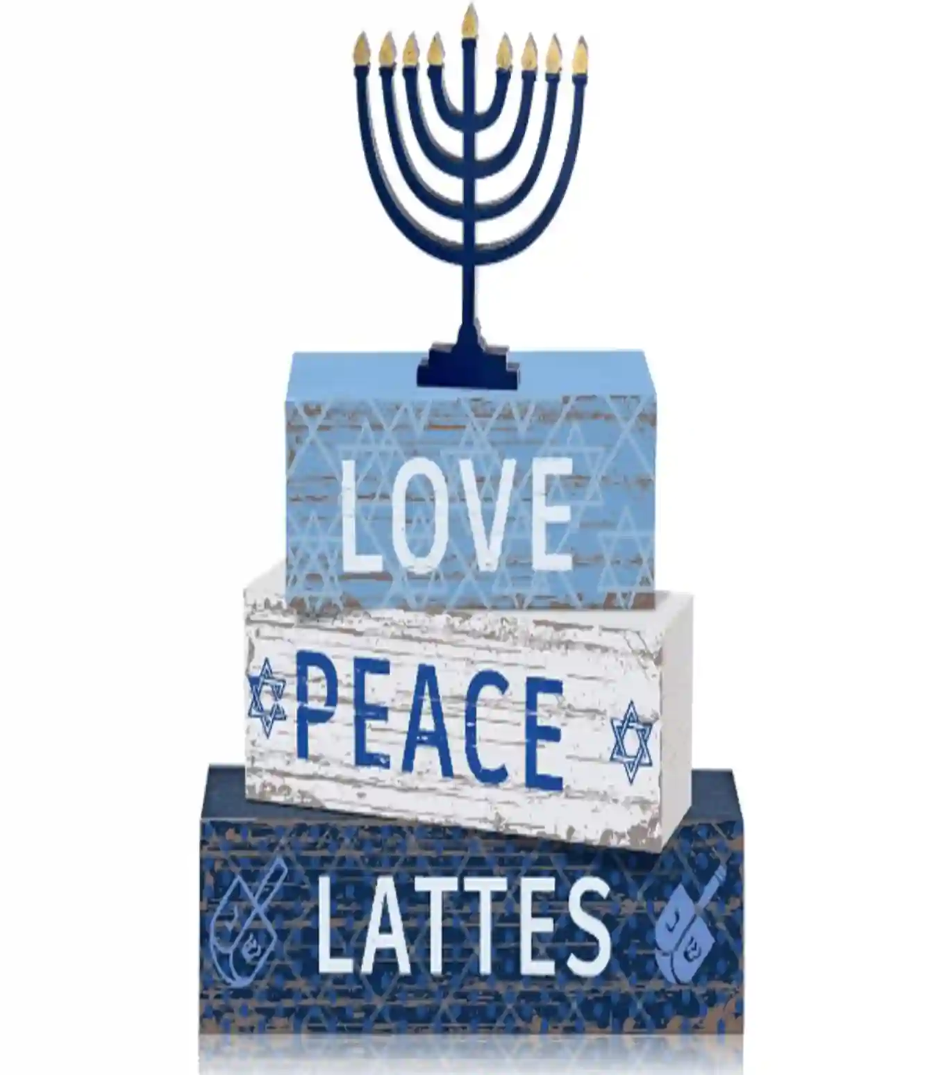 Geelin 4 Pcs Hanukkah Wooden Table Decorations Love Peace Lattes Signs Candelabra Topper Farmhouse Set