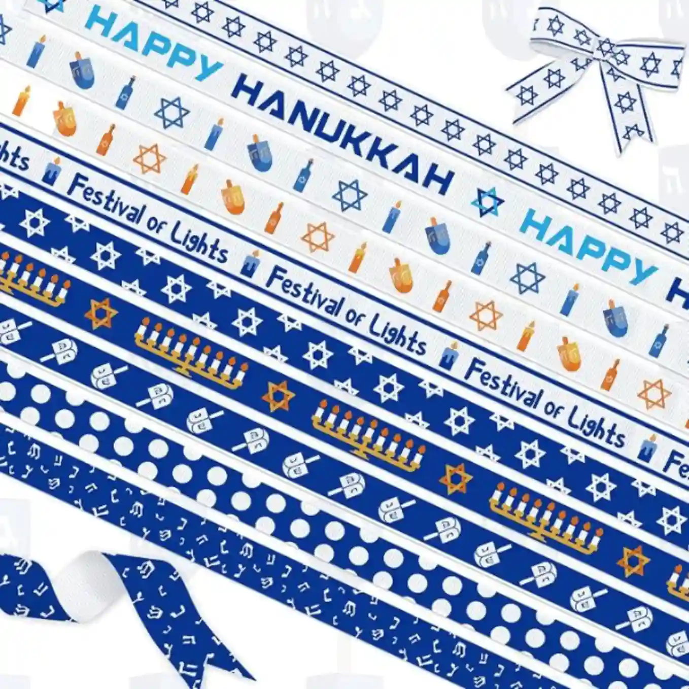 YKW 10 PCS Hanukkah Ribbon Set Jewish Festival of Lights Decorative Ribbons Star of David Present Wrapping