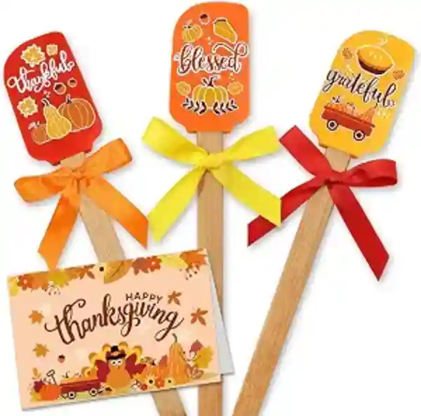 Tuitessine Thanksgiving Silicone Spatula Set 3PCS Kitchen Utensils with Ribbon Bows