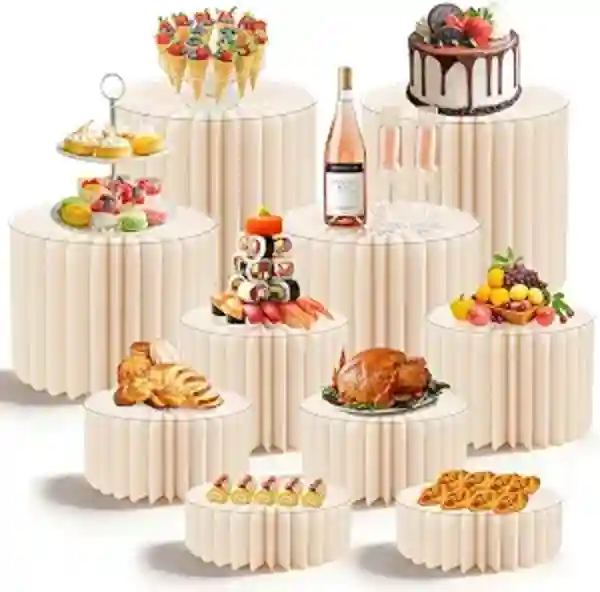 Budiwati 10 Pack Buffet Risers Foldable Food Display Risers with Clear Acrylic Tops