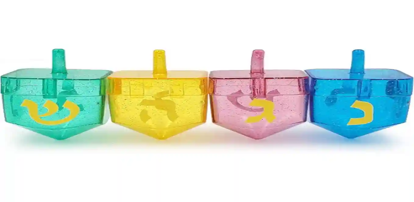 The Dreidel Company Hanukkah Fillable Dreidel Assorted Colors Four Pack for Gelt or Candy Treats