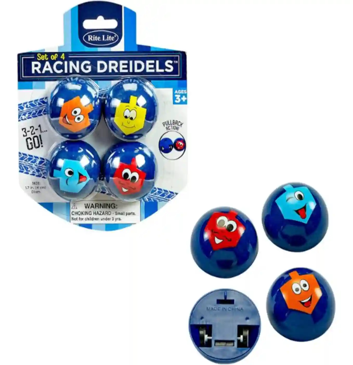 Rite Lite Chanukah Racing Dreidels Pull Back Racer Set of Four