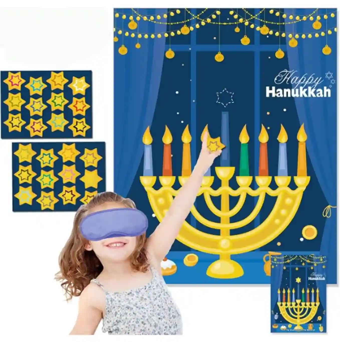 Funnlot Hanukkah Party Game Pin The Star On The Menorah Large Wall Poster Decor Set