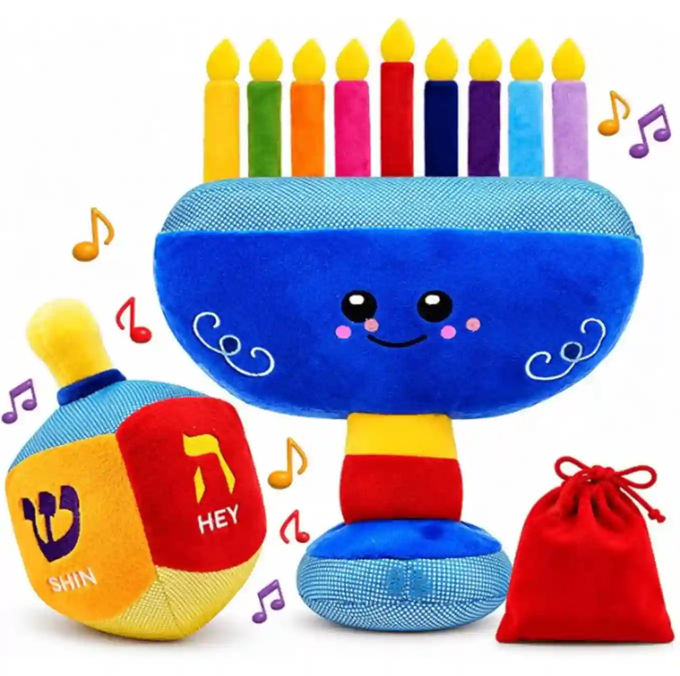 Plush Hanukkah Menorah and Plush Dreidel Toy Musical Set Plays Two Classic Hanukkah Melodies