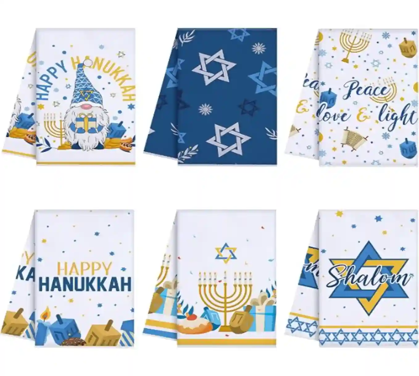 Oudain Six Pieces Happy Hanukkah Kitchen Towels Microfiber Dish Cloth Set Home Gift Decor