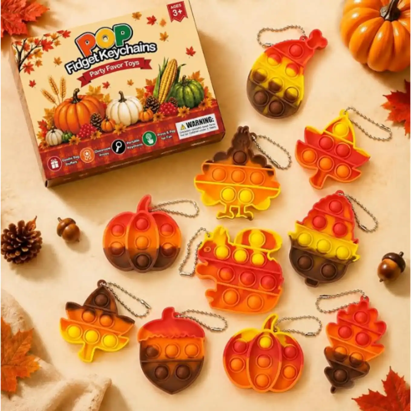 Fall Party Favors Thanksgiving Fidget Toy Keychains