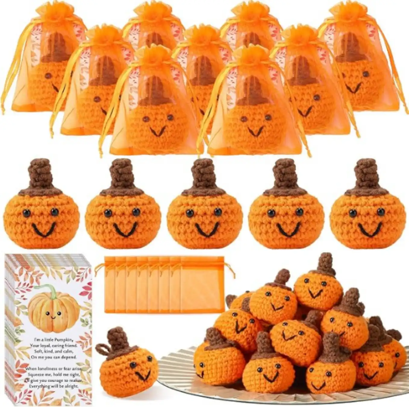 Shappy 15 Sets Thanksgiving Gifts Bulk Small Novelty Fall Pumpkins Crochet Gifts