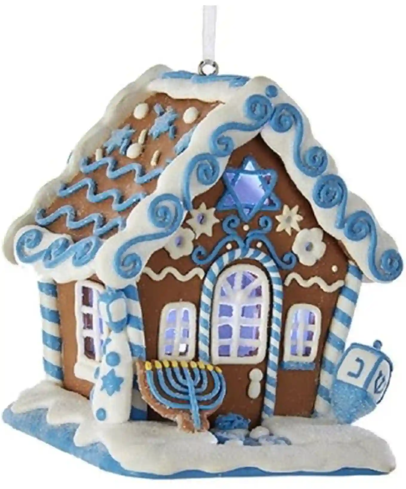 Kurt Adler Gingerbread LED Hanukkah House Ornament Hanging Clay Festive Holiday Decoration