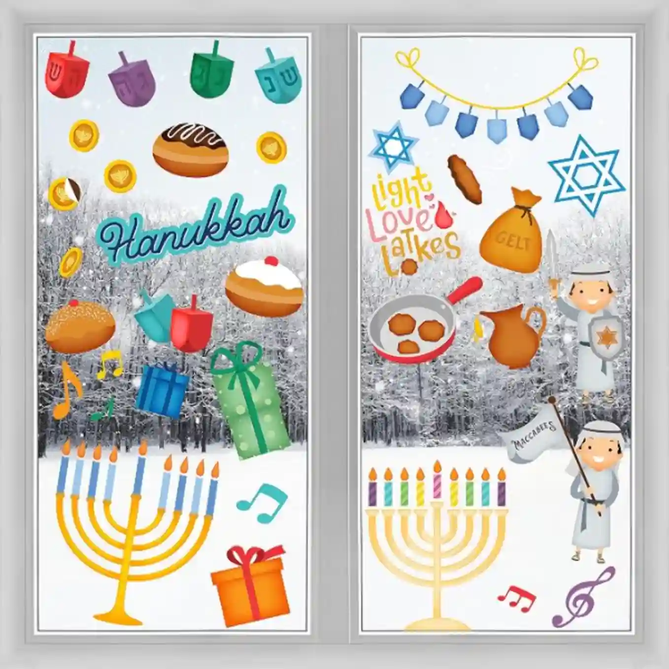 The Dreidel Company Large Hanukkah Window Clings Decals Forty Eight Piece Set