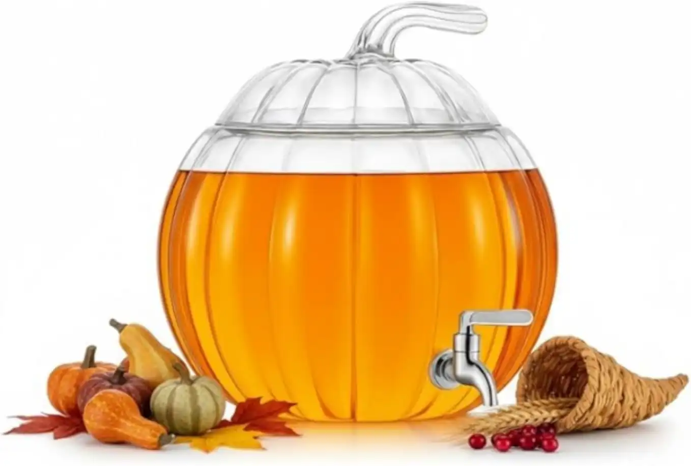 Glass Pumpkin Drink Dispenser 2 Gallon Thanksgiving Winter Party Server Tap