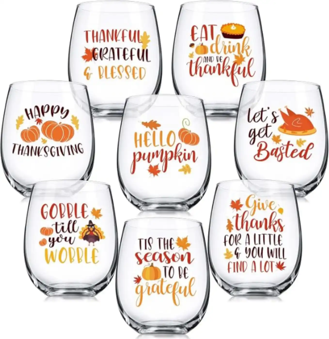 Layhit 8 Pcs Fall Stemless Wine Glasses