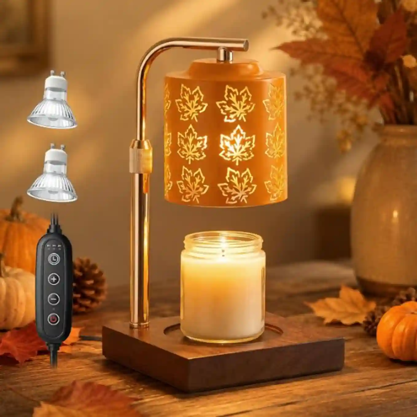 Woanger Thanksgiving Candle Warmer Lamp Dimmable Maple Leaves Electric Warming Light