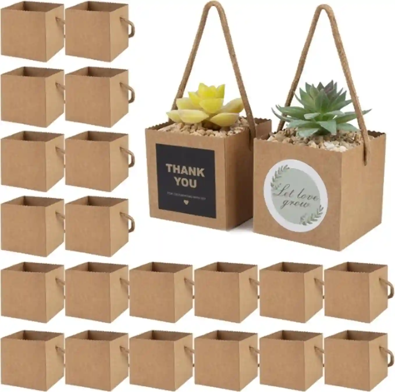 Temlum 2.5 Inch Succulent Wrap Bags Set with Thank You Stickers Forty Pieces Brown