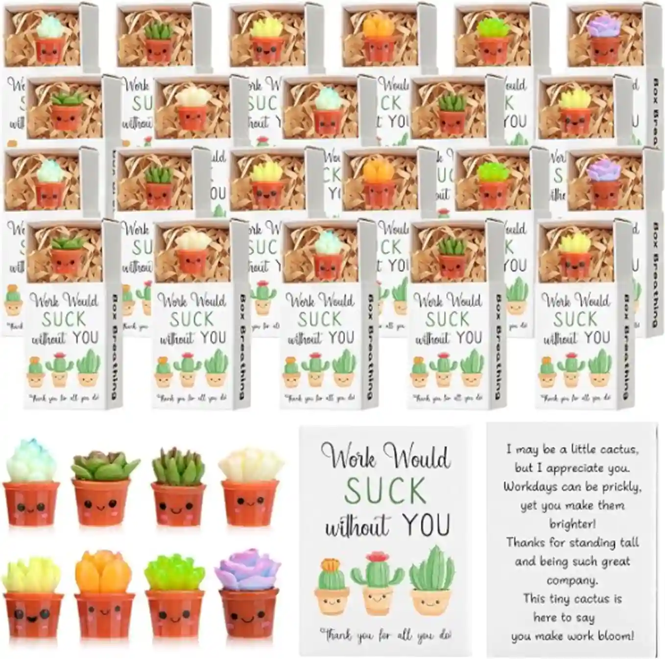WZSTNBLA Forty Eight Sets Employee Appreciation Gifts Bulk Mini Resin Succulent Figurines with Boxes