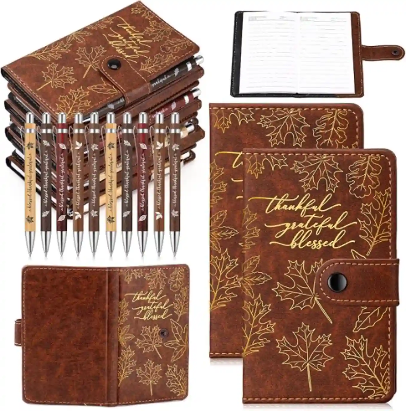 Yexiya 5 Sets 10 Pcs Christian Fall Notebooks Gratitude Journal with Bamboo Pens Set