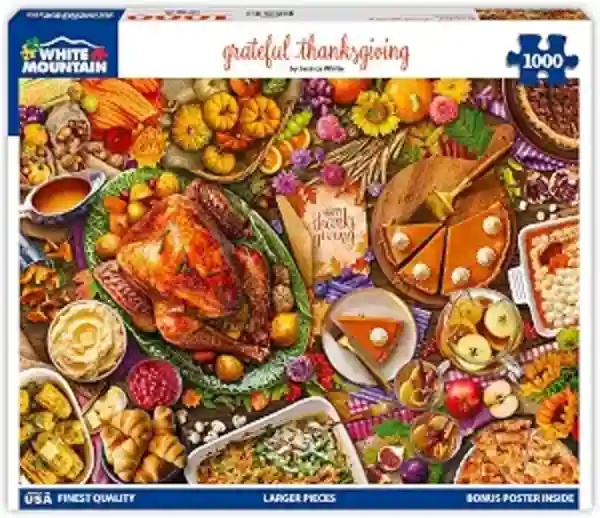 White Mountain One Thousand Piece Jigsaw Puzzle Fall Autumn Grateful Thanksgiving Food Collage