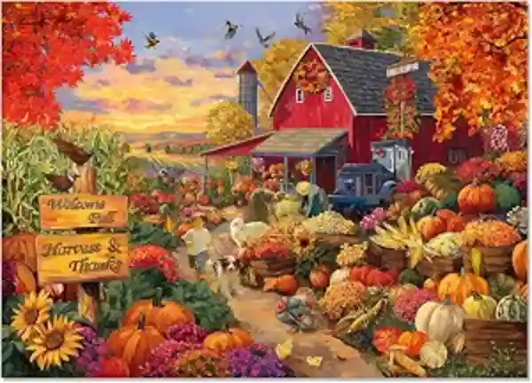 Motiloo Fall Harvest Thanksgiving One Thousand Piece Jigsaw Puzzle for Adults Farm Scene Artwork