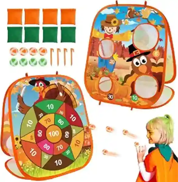 Malhaii Fall Thanksgiving Bean Bag Toss Game Set Turkey Dart Board Toy for Kids Party Favors