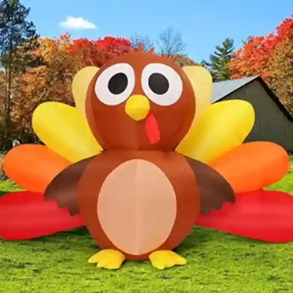 COMIN Six Point Seven Foot Thanksgiving Inflatables Cute Turkey Yard Decor with Built-in LEDs