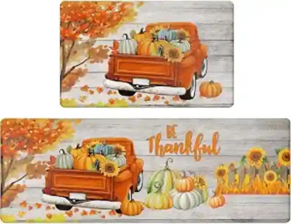 U'Artlines Two Piece Anti Fatigue Fall Kitchen Mats Rug Runner Set Thankful Vintage Farmhouse Decor
