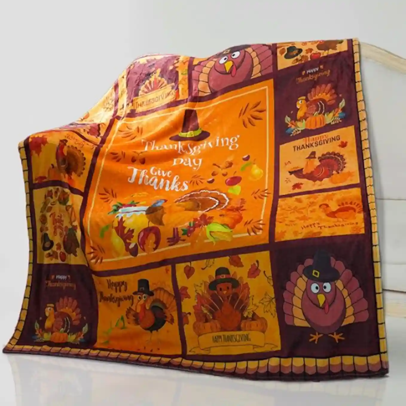 Wefrea Thanksgiving Throw Blanket Fall Turkey Soft Flannel Cover for Bedroom Living Room and Gift Giving