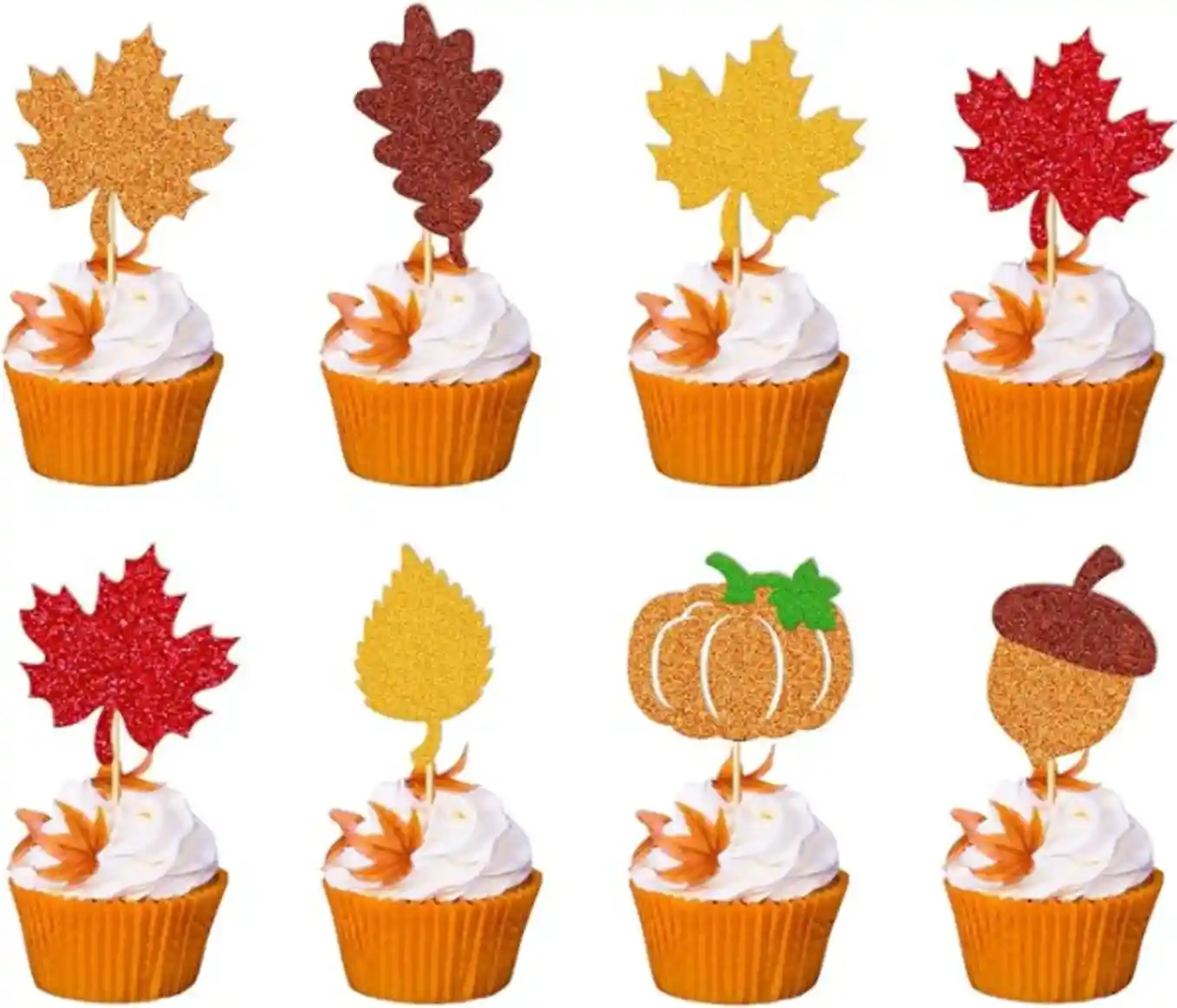 47 Pcs Pumpkin Cupcake Topper Autumn Pumpkin Maple Leaf Cake Picks