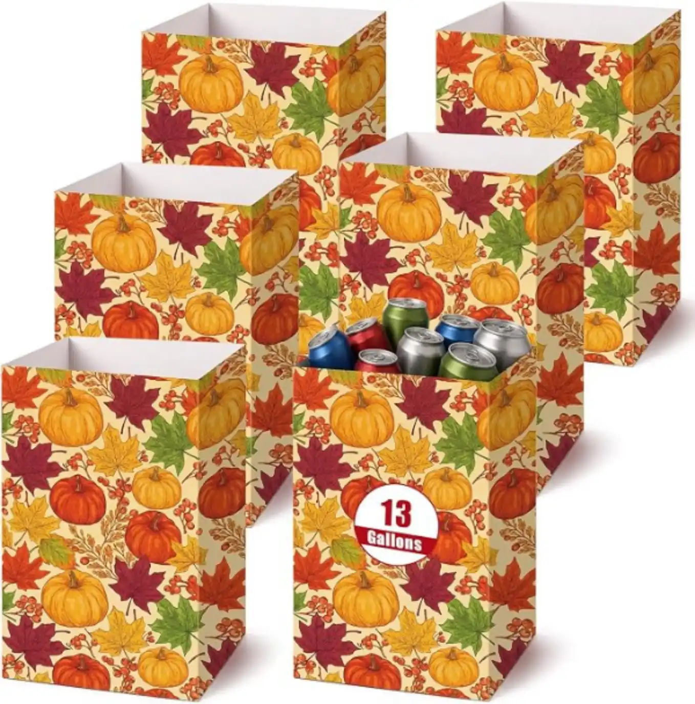 Tinlade 6 Pack Fall Party Trash Can Pop up Disposable Garbage Bin