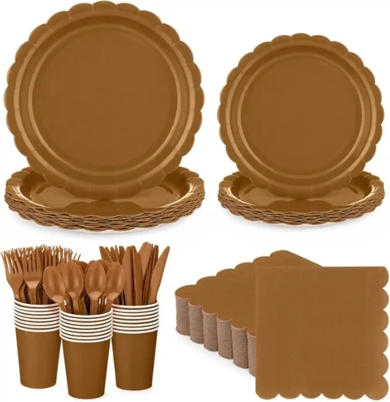 168 Pcs Brown Fall Plates and Napkins Tableware Set for 24 Guests