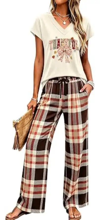 Thanksgiving Pajamas for Women Fall Pjs Sets Casual Sleepwear