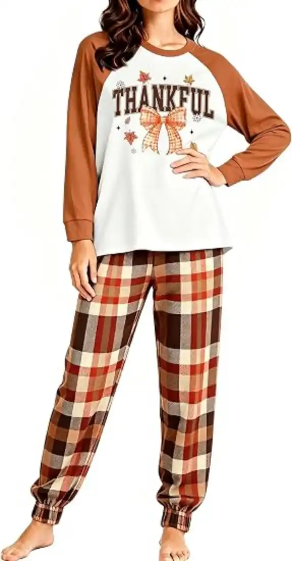 Thanksgiving Pajamas Women Fall Thankful Pjs Set Pumpkin Long Sleeve