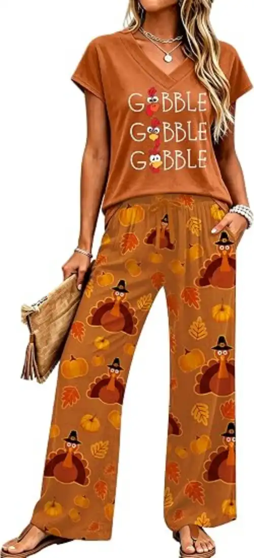 Thanksgiving Pajamas for Women Fall Pjs Sets Casual Sleepwear