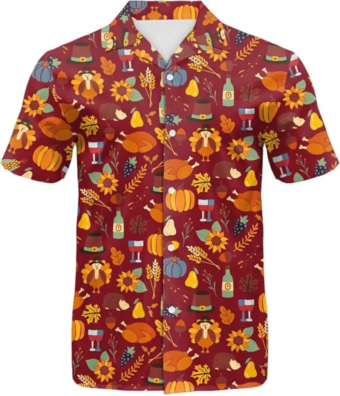 Eciodci Mens Thanksgiving Button Down Shirt Funny Turkey Hawaiian Shirt