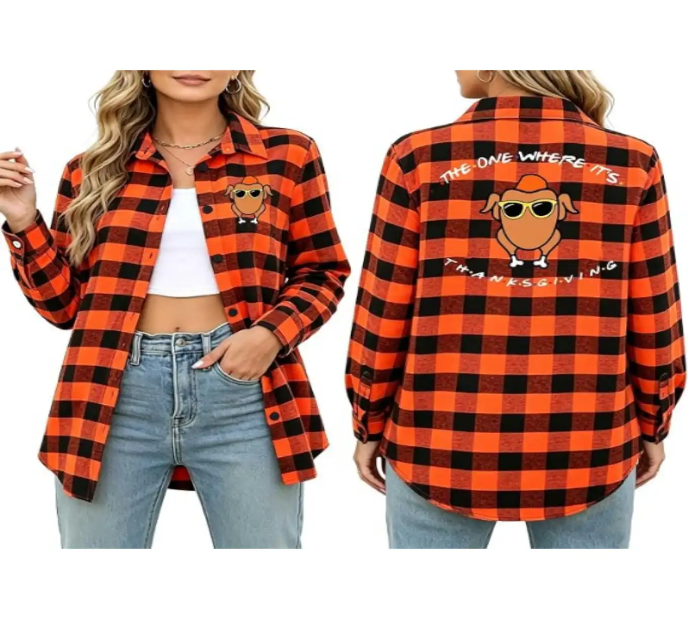 Thanksgiving Shirts Women Turkey Button Down Flannel Fall Shirt